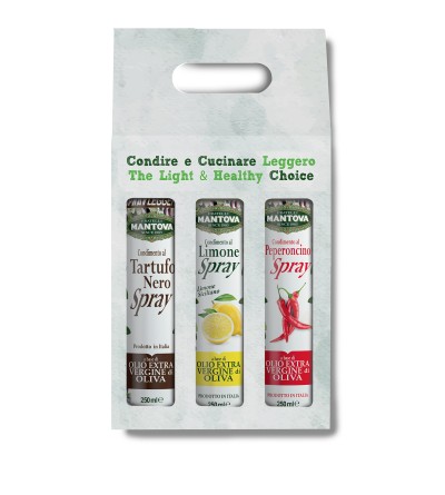 Gift package of 3X250 ml spray: lemon, chilli pepper, and black truffle condiment