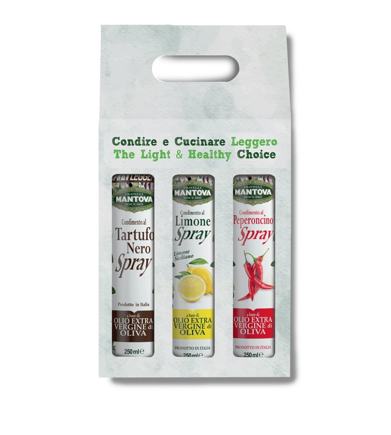 Confezione 3X250 ml spray:  condimento al limone, al peperoncino e al tartufo nero Sprayleggero