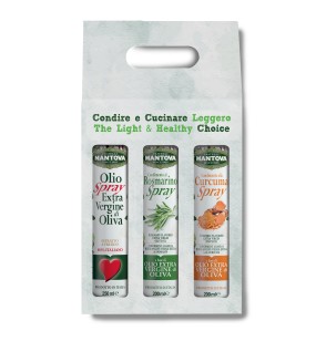 Confezione 3X200 ml spray: olio extravergine d’oliva, condimento al rosmarino e alla curcuma- Sparyleggero