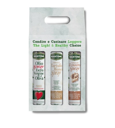 Gift package of 3X200 ml spray: extra virgin olive oil, ginger and white truffle condiment