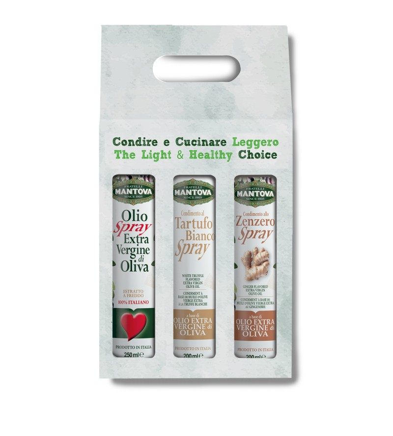 Confezione 3X200 ml spray: olio extravergine d’oliva, condimento allo zenzero e al tartufo bianco- Sprayleggero
