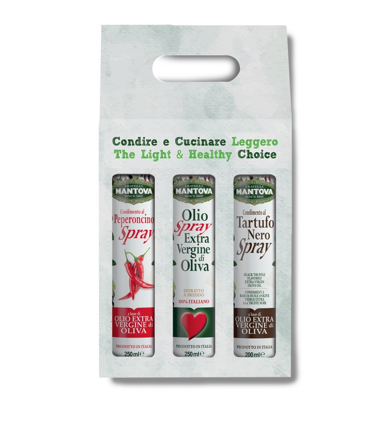 BBQ Set Olio Spray: olio extravergine di oliva, olio al tartufo, olio al peperoncino