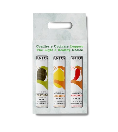 Gift package of 3X250 ml spray: lemon, chilli pepper, and black truffle condiment