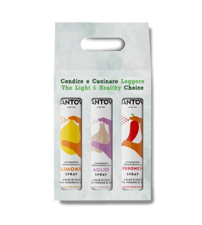 Confezione regalo olio spray 3x200 ml: olio al limone, peperoncino, aglio