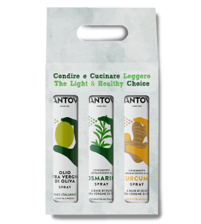 Gift package of 3X200 ml spray: extra virgin olive oil, rosemary, turmeric condiment