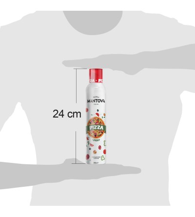 Pizza Spray: Olio extravergine di oliva aromatizzato al gusto pizza. Fronte. 200 ml