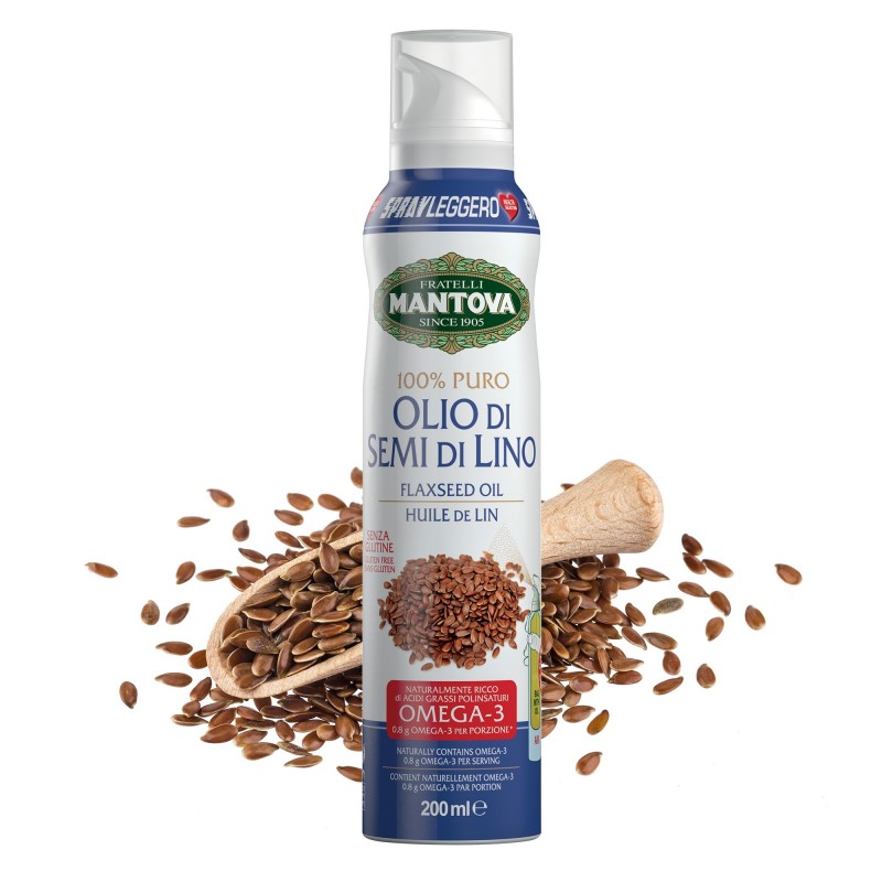 200 ml Olio spray di semi di Lino - senza glutine - fronte