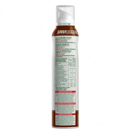 200 ml Olio Spray di Semi di Sesamo Tostato - senza glutine - retro